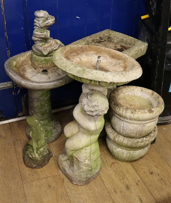 A quantity of reconstituted stone garden items